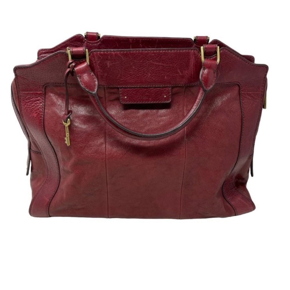 Fossil Logan Leather Messenger Career Bag Detachable Strap Wine